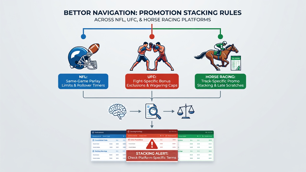 UFC and horse racing bettors checking stacking eligibility on mobile apps